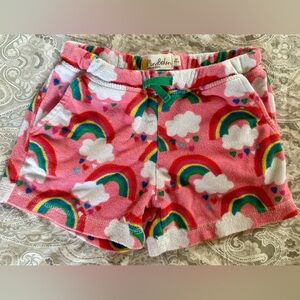 Girls 6y Mini Boden Pink Terry Towelling Shorts with Rainbows